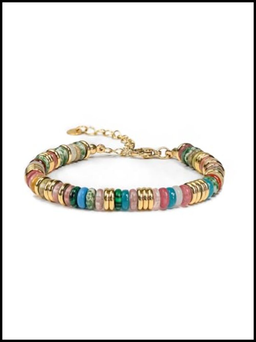 18K Gold Plated Stack Bangle Bracelets for Women, Beaded Stone Jewelry Set